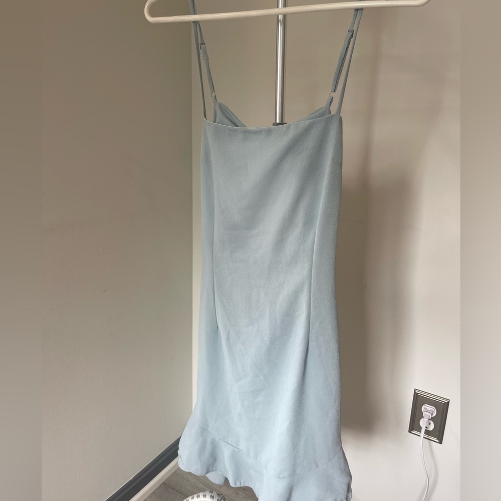 Lucy in the sky dusty blue ruffle dress with tie back